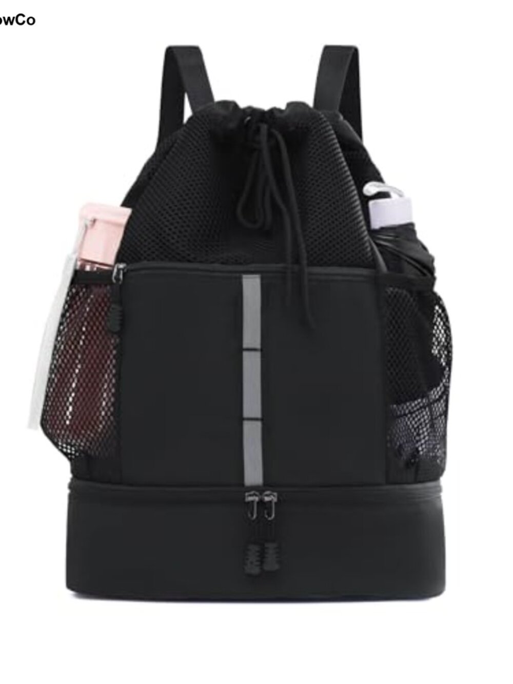 Drawstring Gym Backpack Nylon Cinch Sack Mesh Pockets Travel